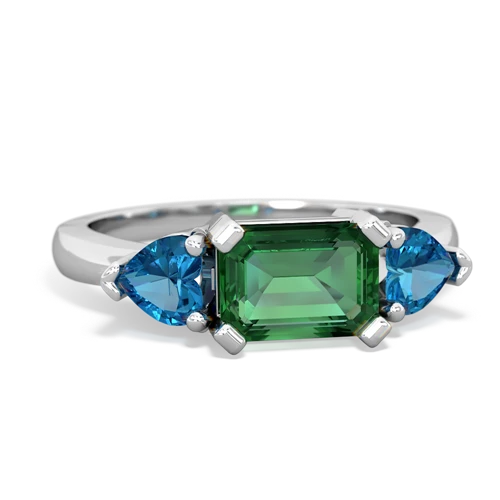 Lab Emerald Lab Created Emerald with Genuine London Blue Topaz and Genuine Pink Tourmaline Three Stone ring Ring