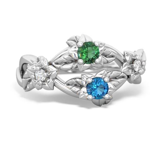 Lab Emerald Lab Created Emerald with Genuine London Blue Topaz Sparkling Bouquet ring Ring