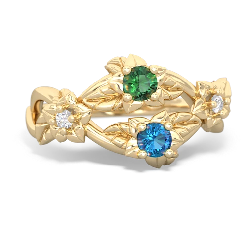 Lab Emerald Lab Created Emerald with Genuine London Blue Topaz Sparkling Bouquet ring Ring