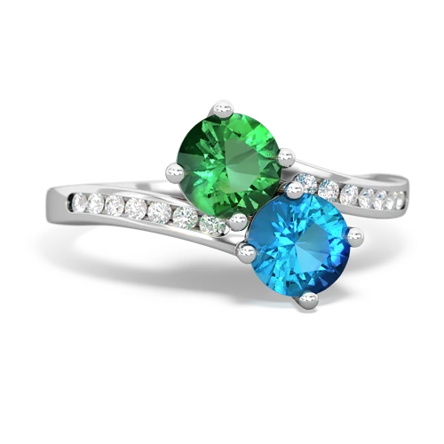 Lab Created Emerald with Genuine London Blue Topaz Keepsake Two Stone ring
