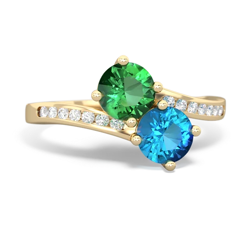 Lab Emerald Lab Created Emerald with Genuine London Blue Topaz Keepsake Two Stone ring Ring
