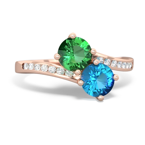 lab emerald-london topaz two stone channel ring