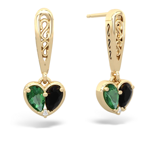 lab emerald-onyx filligree earrings