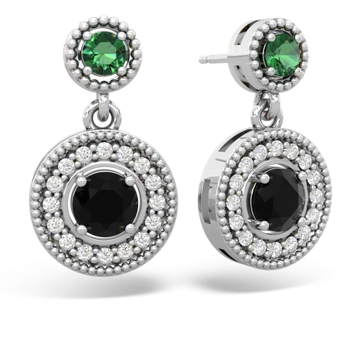 lab emerald-onyx halo earrings
