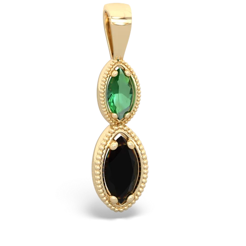 lab emerald-onyx antique milgrain pendant