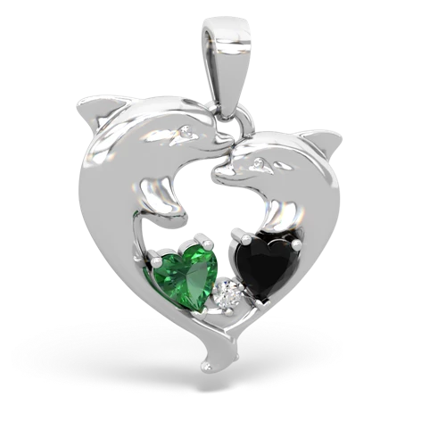 lab emerald-onyx dolphins pendant