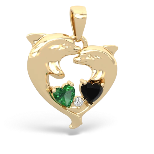 Lab Emerald Lab Created Emerald with Genuine Black Onyx Dolphin Heart pendant Pendant