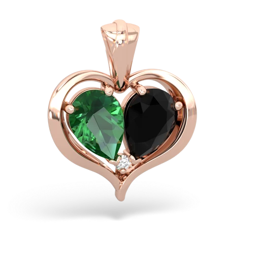 lab emerald-onyx half heart whole pendant