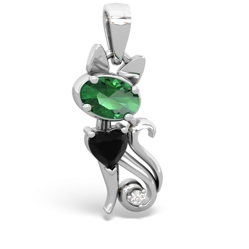 lab emerald-onyx kitten pendant