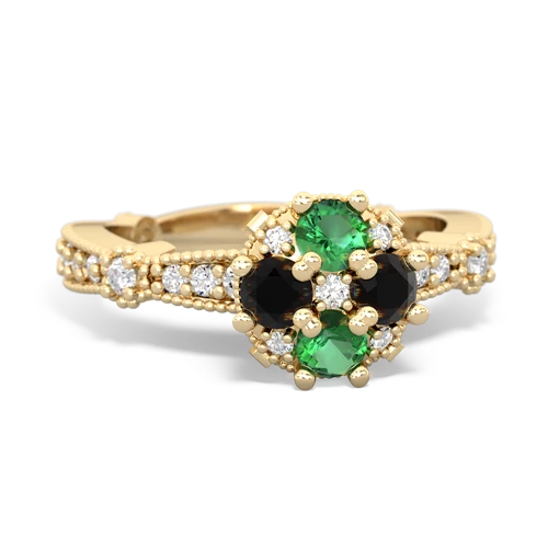 Lab Emerald Lab Created Emerald with Genuine Black Onyx Milgrain Antique Style ring Ring