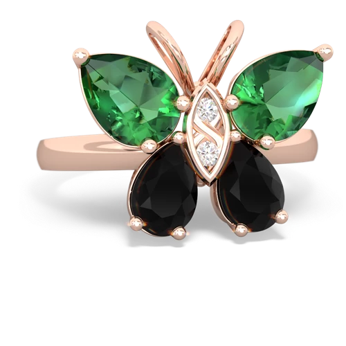 lab emerald-onyx butterfly ring