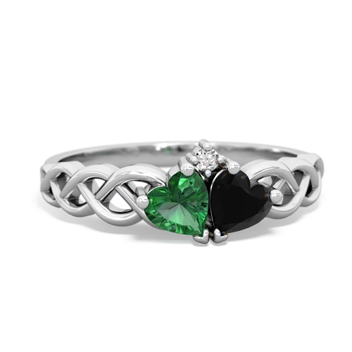 Lab Emerald Lab Created Emerald with Genuine Black Onyx Heart to Heart Braid ring Ring