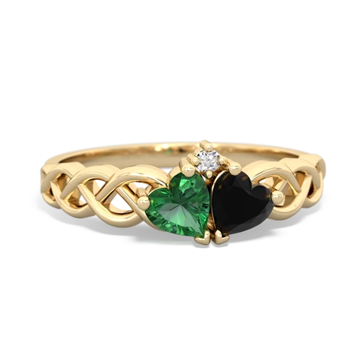 lab emerald-onyx celtic braid ring