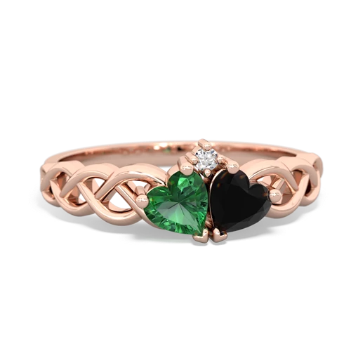 lab emerald-onyx celtic braid ring