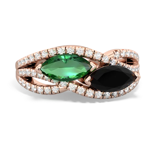 Lab Emerald Lab Created Emerald with Genuine Black Onyx Diamond Rivers ring Ring