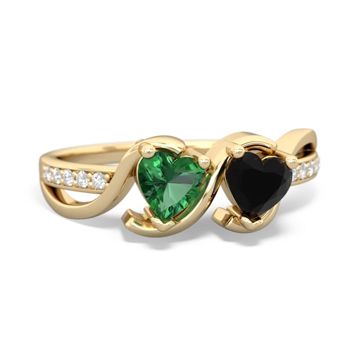 lab emerald-onyx double heart ring