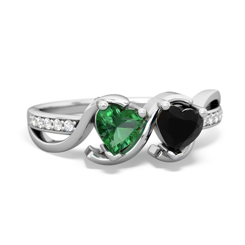 lab emerald-onyx double heart ring