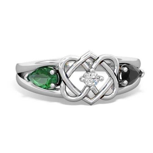 lab emerald-onyx double heart ring