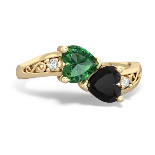 Lab Emerald Lab Created Emerald with Genuine Black Onyx Snuggling Hearts ring Ring