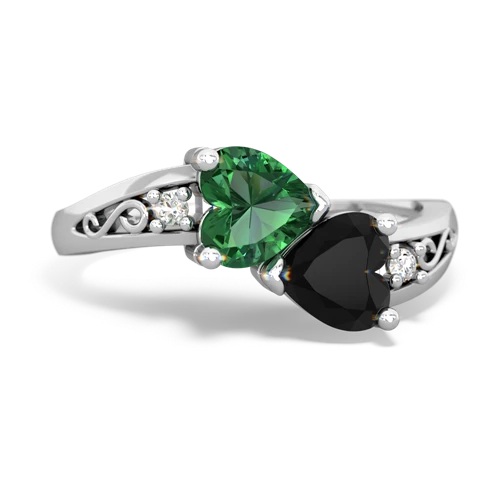 lab emerald-onyx filligree ring