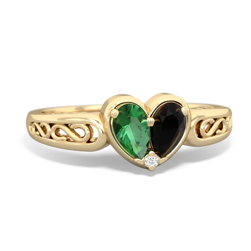 Lab Emerald Lab Created Emerald with Genuine Black Onyx filligree Heart ring Ring