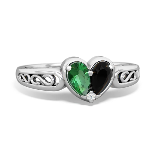 lab emerald-onyx filligree ring