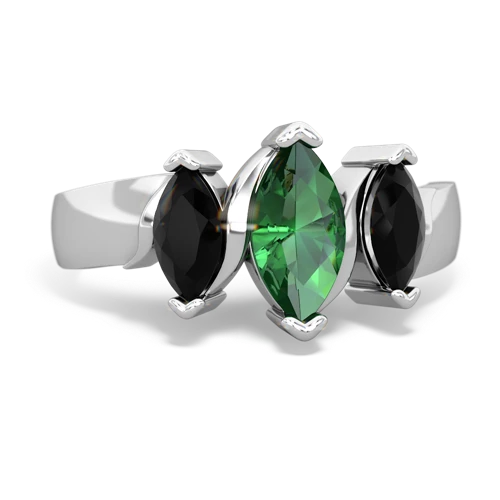 Lab Emerald Lab Created Emerald with Genuine Black Onyx and Genuine Amethyst Three Peeks ring Ring