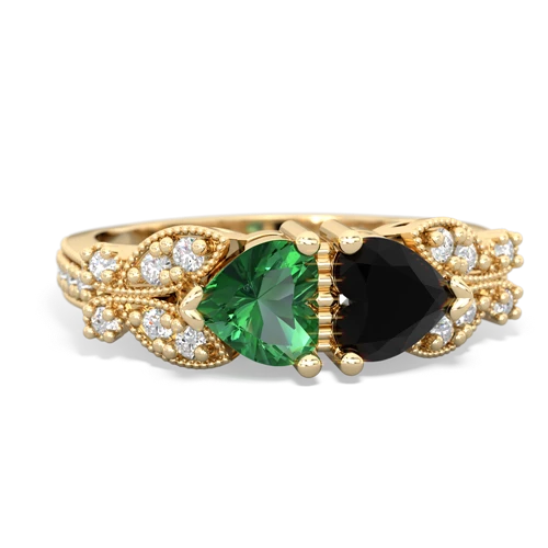 Lab Emerald Lab Created Emerald with Genuine Black Onyx Diamond Butterflies ring Ring