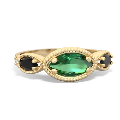 Lab Emerald Lab Created Emerald with Genuine Black Onyx and Genuine Garnet Antique Style Keepsake ring Ring