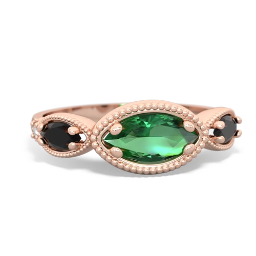 lab emerald-onyx milgrain marquise ring