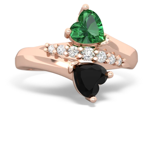 Lab Emerald Lab Created Emerald with Genuine Black Onyx Heart to Heart Bypass ring Ring