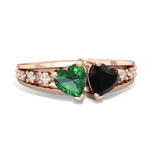 Lab Emerald Lab Created Emerald with Genuine Black Onyx Heart to Heart ring Ring