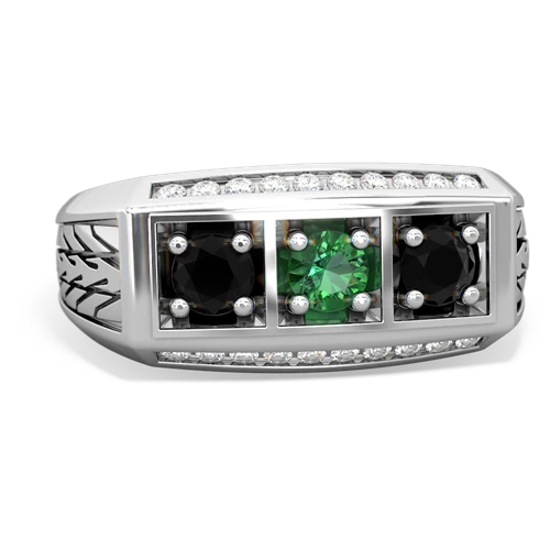 lab emerald-onyx three stone ring