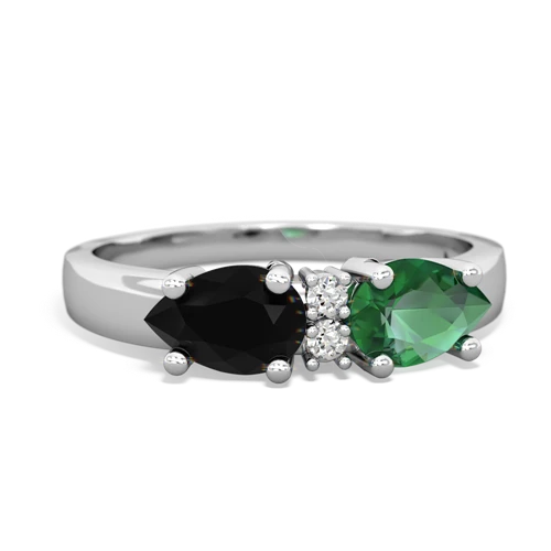 Lab Emerald Lab Created Emerald with Genuine Black Onyx Pear Bowtie ring Ring