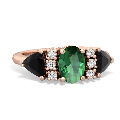 Lab Emerald Lab Created Emerald with Genuine Black Onyx and Genuine Pink Tourmaline Antique Style Three Stone ring Ring