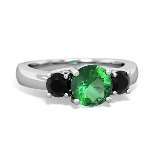 Lab Emerald Lab Created Emerald with Genuine Black Onyx and Genuine Smoky Quartz Three Stone Trellis ring Ring