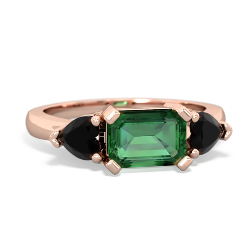 Lab Emerald Lab Created Emerald with Genuine Black Onyx and  Three Stone ring Ring