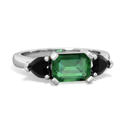 Lab Emerald Lab Created Emerald with Genuine Black Onyx and Genuine Swiss Blue Topaz Three Stone ring Ring