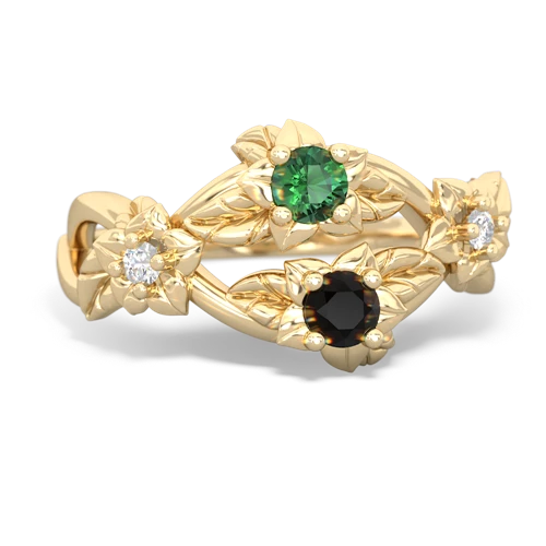Lab Emerald Lab Created Emerald with Genuine Black Onyx Sparkling Bouquet ring Ring