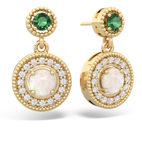 Lab Emerald Lab Created Emerald with Genuine Opal Halo Dangle earrings Earrings