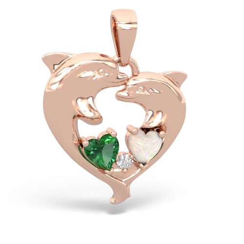Lab Emerald Lab Created Emerald with Genuine Opal Dolphin Heart pendant Pendant