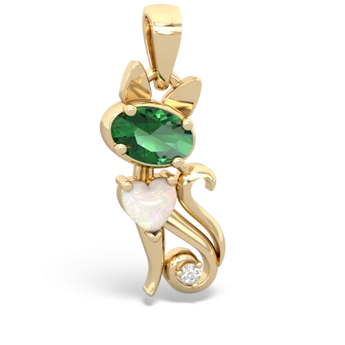 Lab Emerald Lab Created Emerald with Genuine Opal Kitten pendant Pendant