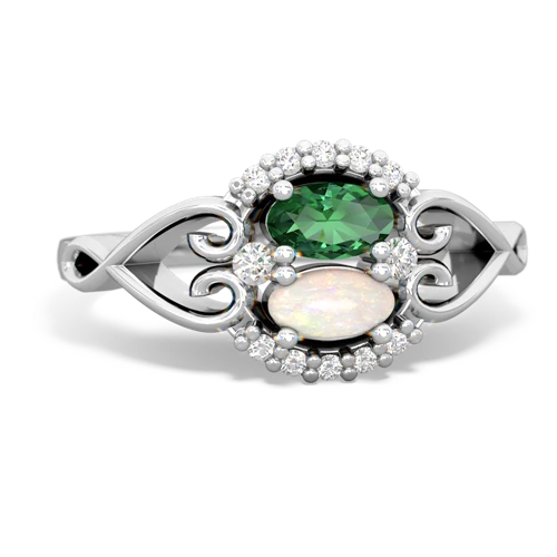 Lab Emerald Lab Created Emerald with Genuine Opal Love Nest ring Ring