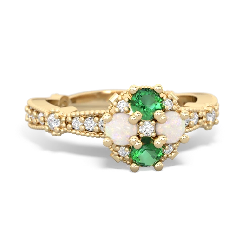 Lab Emerald Lab Created Emerald with Genuine Opal Milgrain Antique Style ring Ring