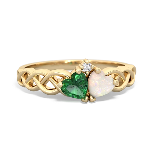 Lab Emerald Lab Created Emerald with Genuine Opal Heart to Heart Braid ring Ring
