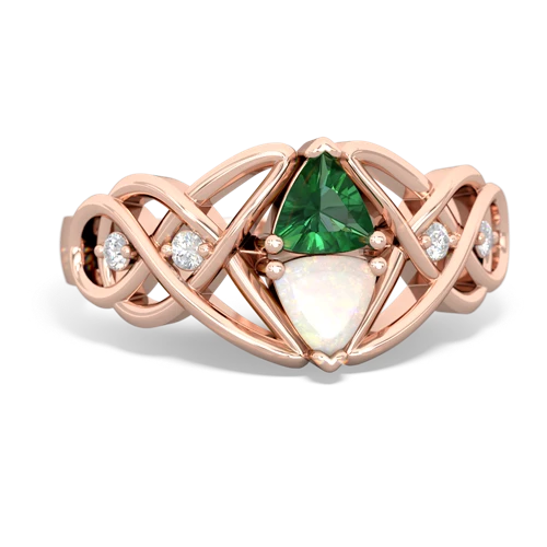 Lab Emerald Lab Created Emerald with Genuine Opal Keepsake Celtic Knot ring Ring