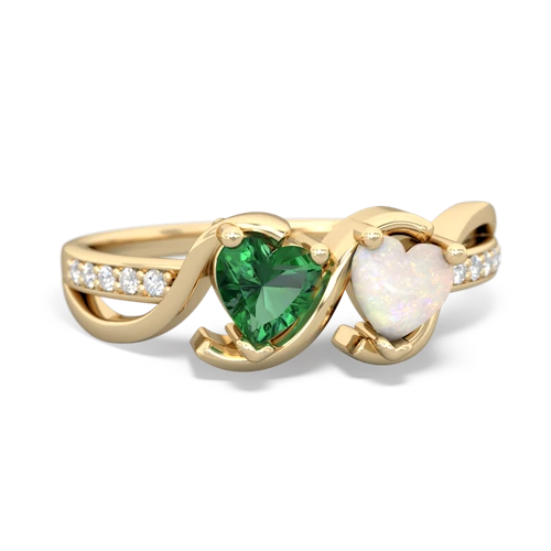 Lab Emerald Lab Created Emerald with Genuine Opal Side by Side ring Ring