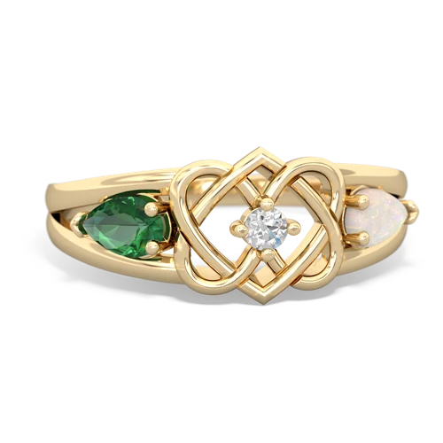 Lab Emerald Lab Created Emerald with Genuine Opal Hearts Intertwined ring Ring
