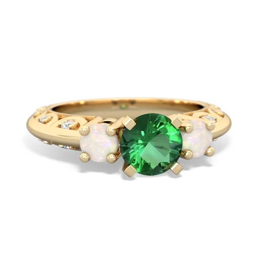 Lab Emerald Lab Created Emerald with Genuine Opal Art Deco ring Ring