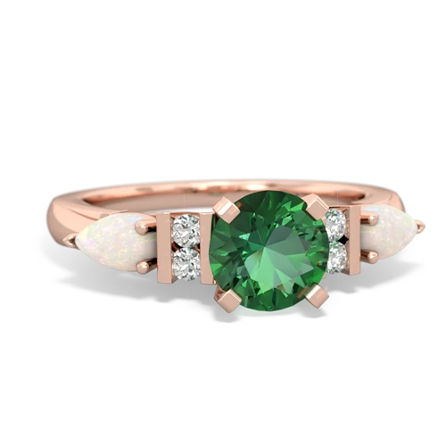 Lab Emerald Lab Created Emerald with Genuine Opal and Genuine Emerald Engagement ring Ring